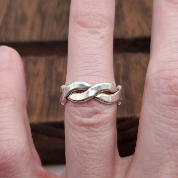 Size 6.25 925 Sterling Silver Cool Thick Solid Woven Ring - Picture 1 of 7